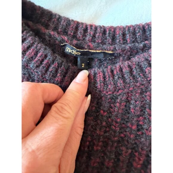 Maje Womens Sweater Size 2 Wine Color Wool Blend Long Sleeve Pullover Casual - Picture 3 of 13